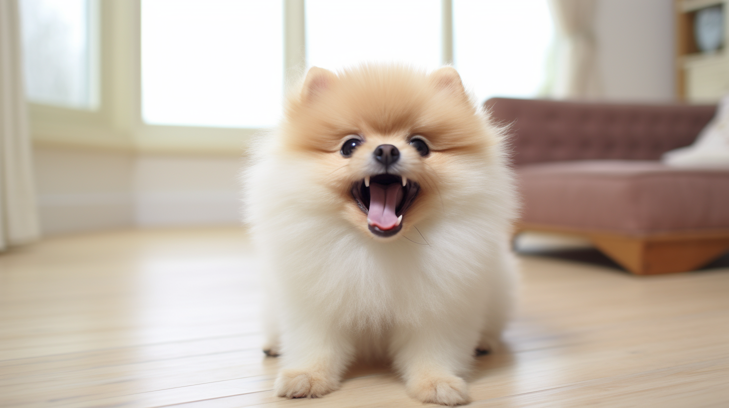 beige pomeranian barking